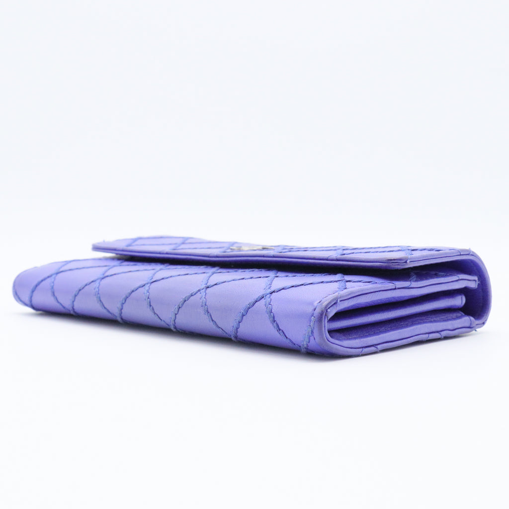 Royal Blue Stitch Quilted Leather Long Flap Wallet