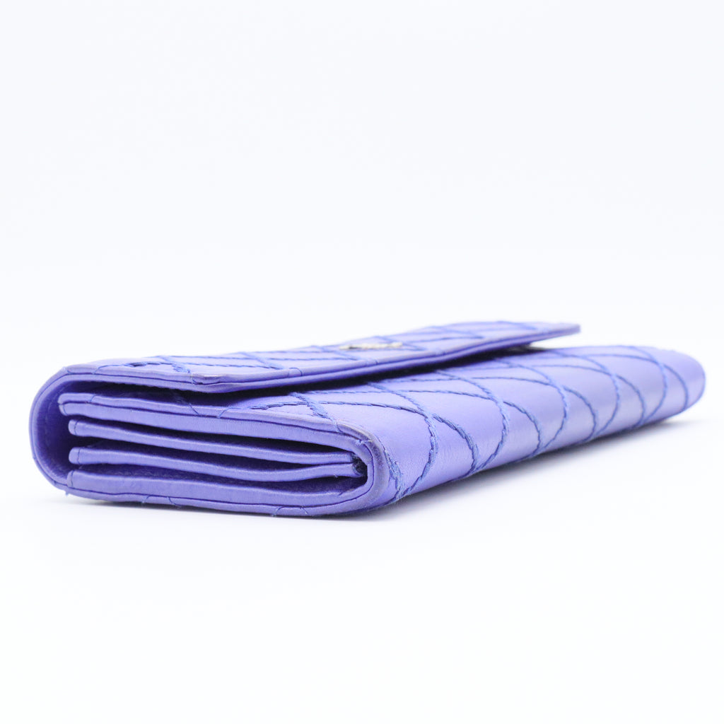 Royal Blue Stitch Quilted Leather Long Flap Wallet