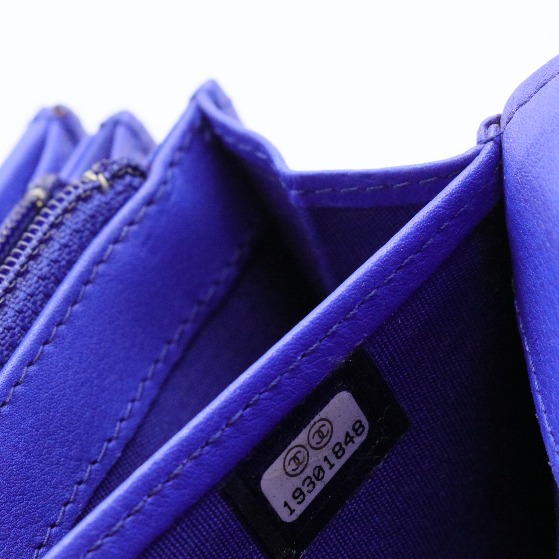 Royal Blue Stitch Quilted Leather Long Flap Wallet