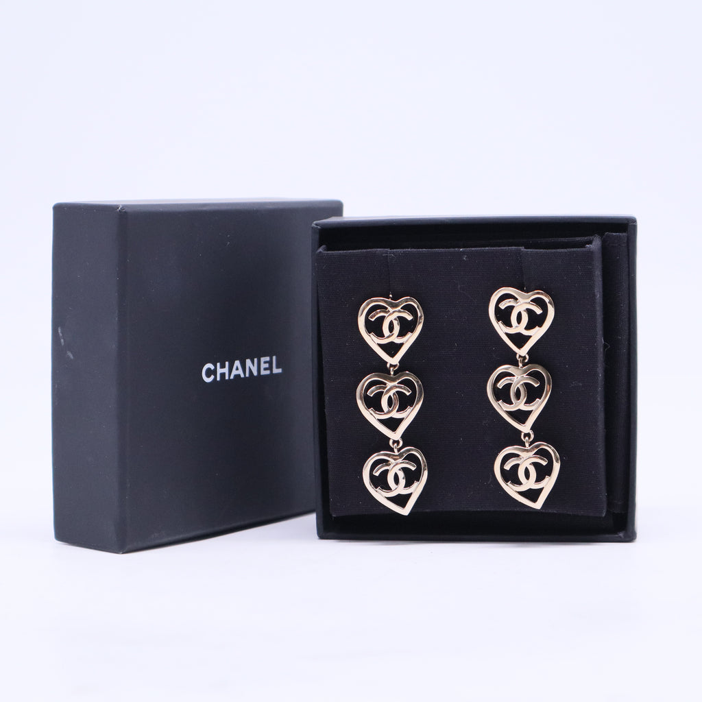 Coco In Love Triple Heart CC Drop Earrings Metal W20514