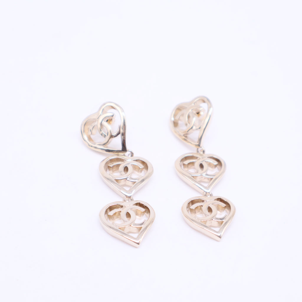 Coco In Love Triple Heart CC Drop Earrings Metal W20514