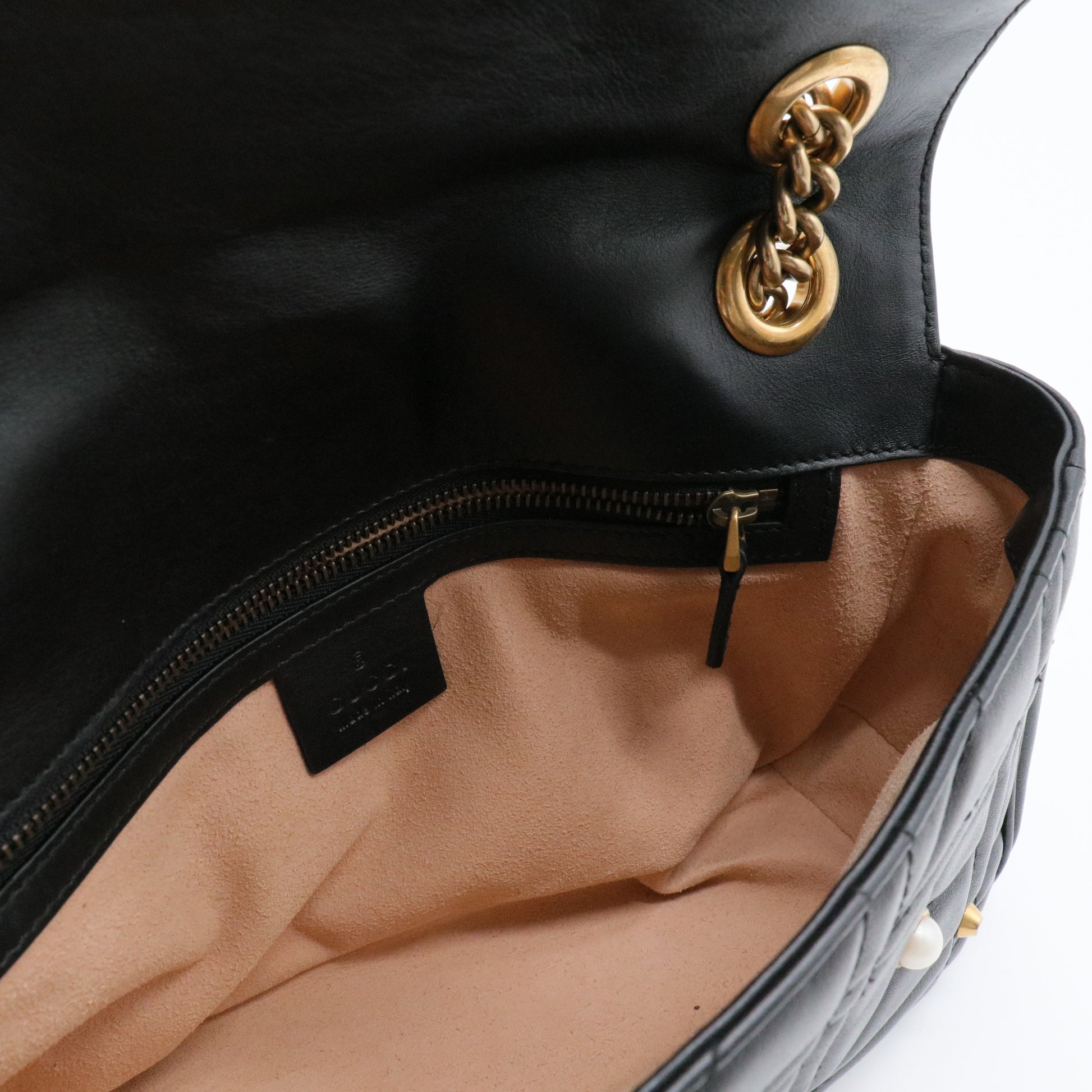 Pearly GG Marmont Flap Bag Embellished Matelasse Leather Small