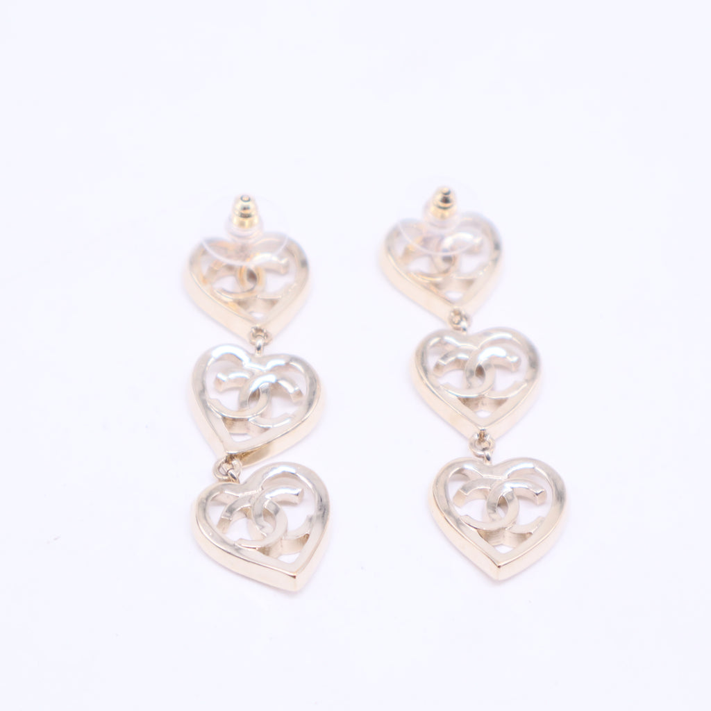 Coco In Love Triple Heart CC Drop Earrings Metal W20514