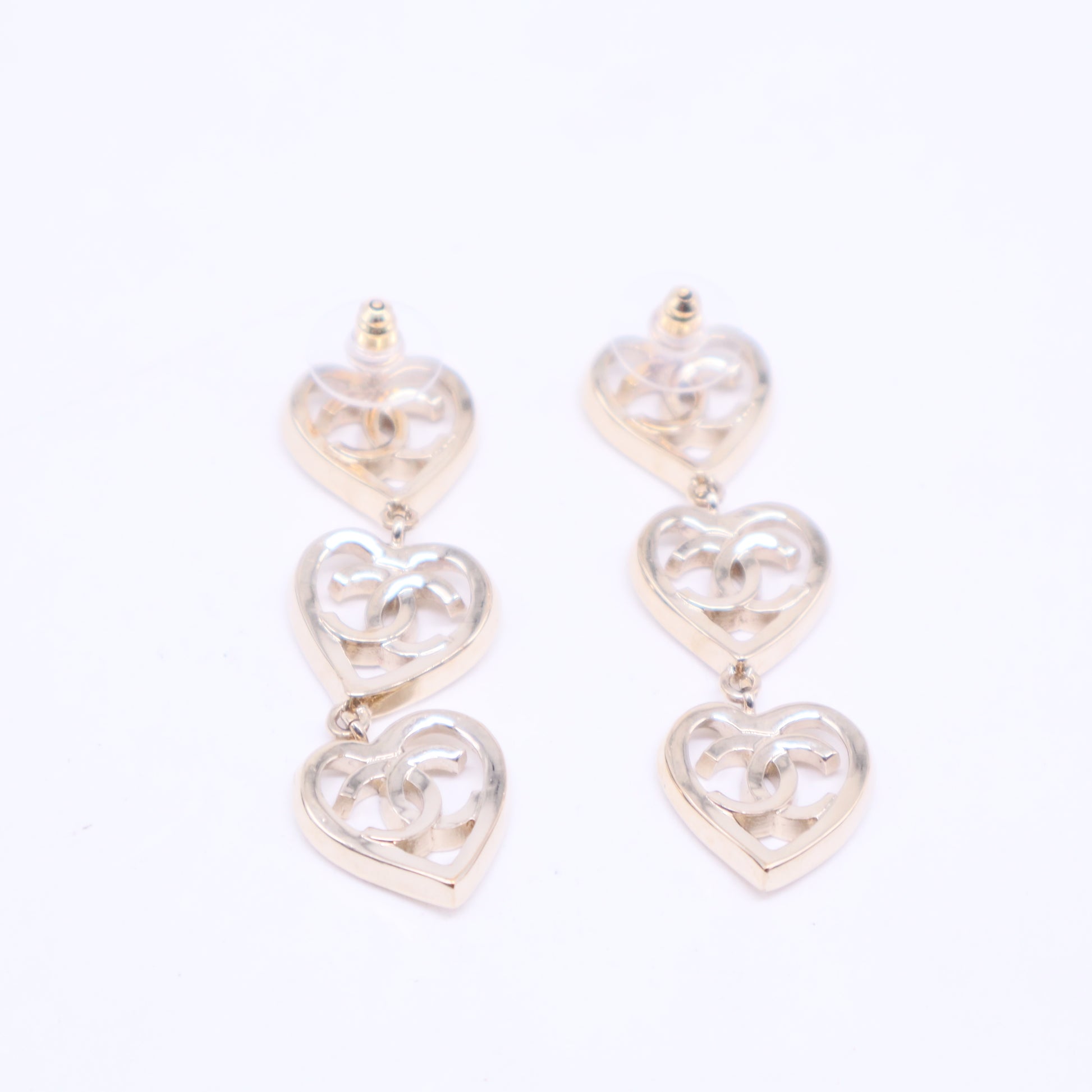 Coco In Love Triple Heart CC Drop Earrings Metal W20514
