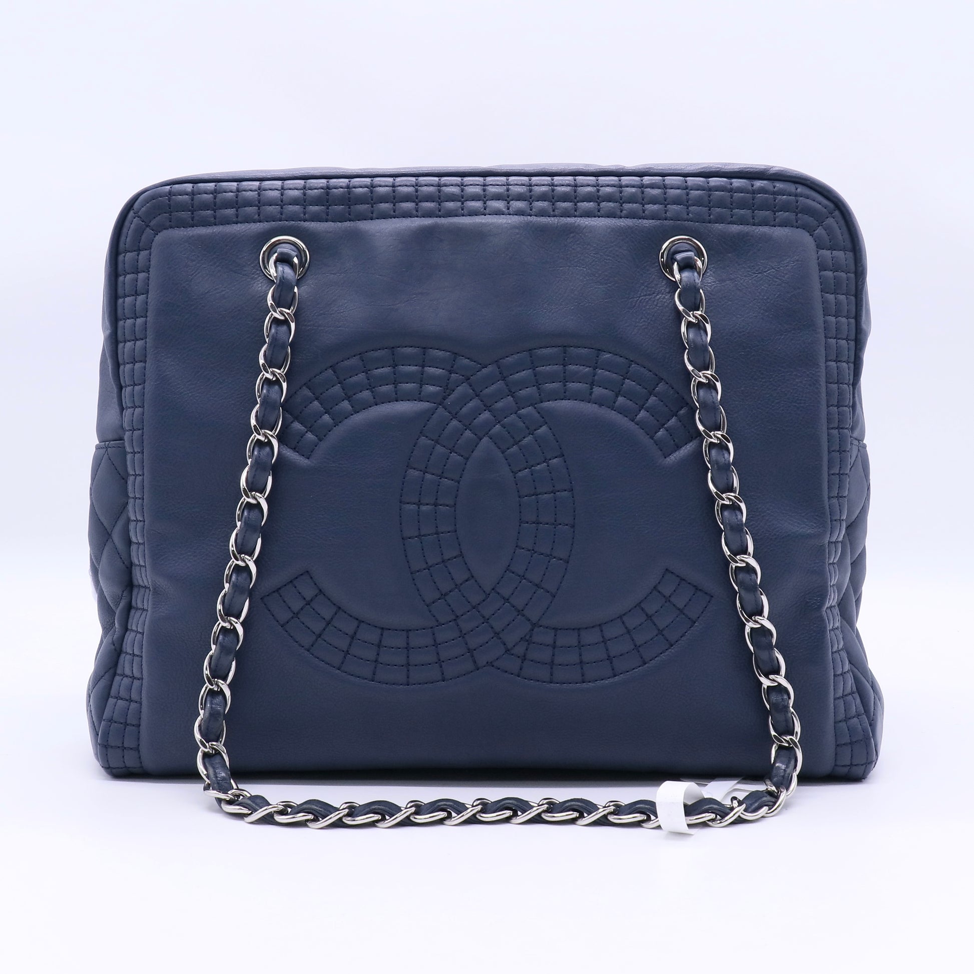 Chanel Lambskin Coco Open Tote Blue Bag Twins LDJ3218