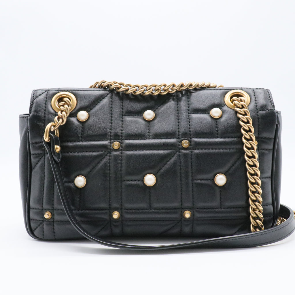 Pearly GG Marmont Flap Bag Embellished Matelasse Leather Small