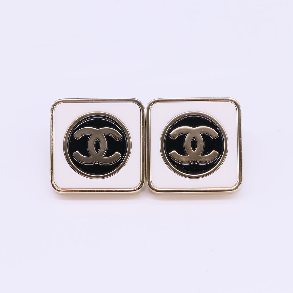 Chanel Enamel CC Square Stud Earrings W22162
