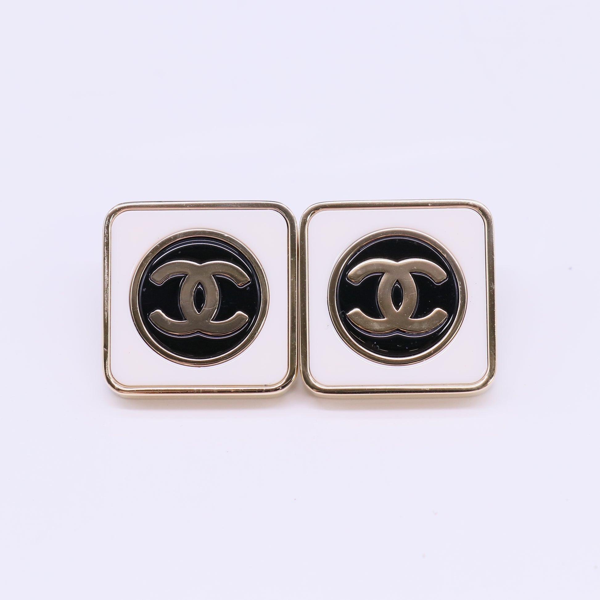 Chanel Enamel CC Square Stud Earrings W22162