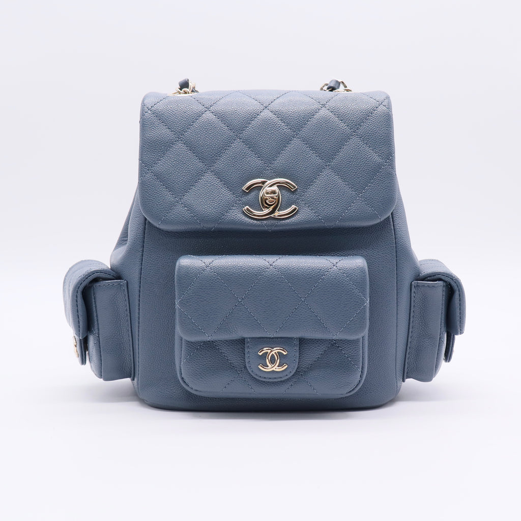 Chanel Mini Duma Backpack Blue Caviar Light Gold Hardware Twins LDJ2508