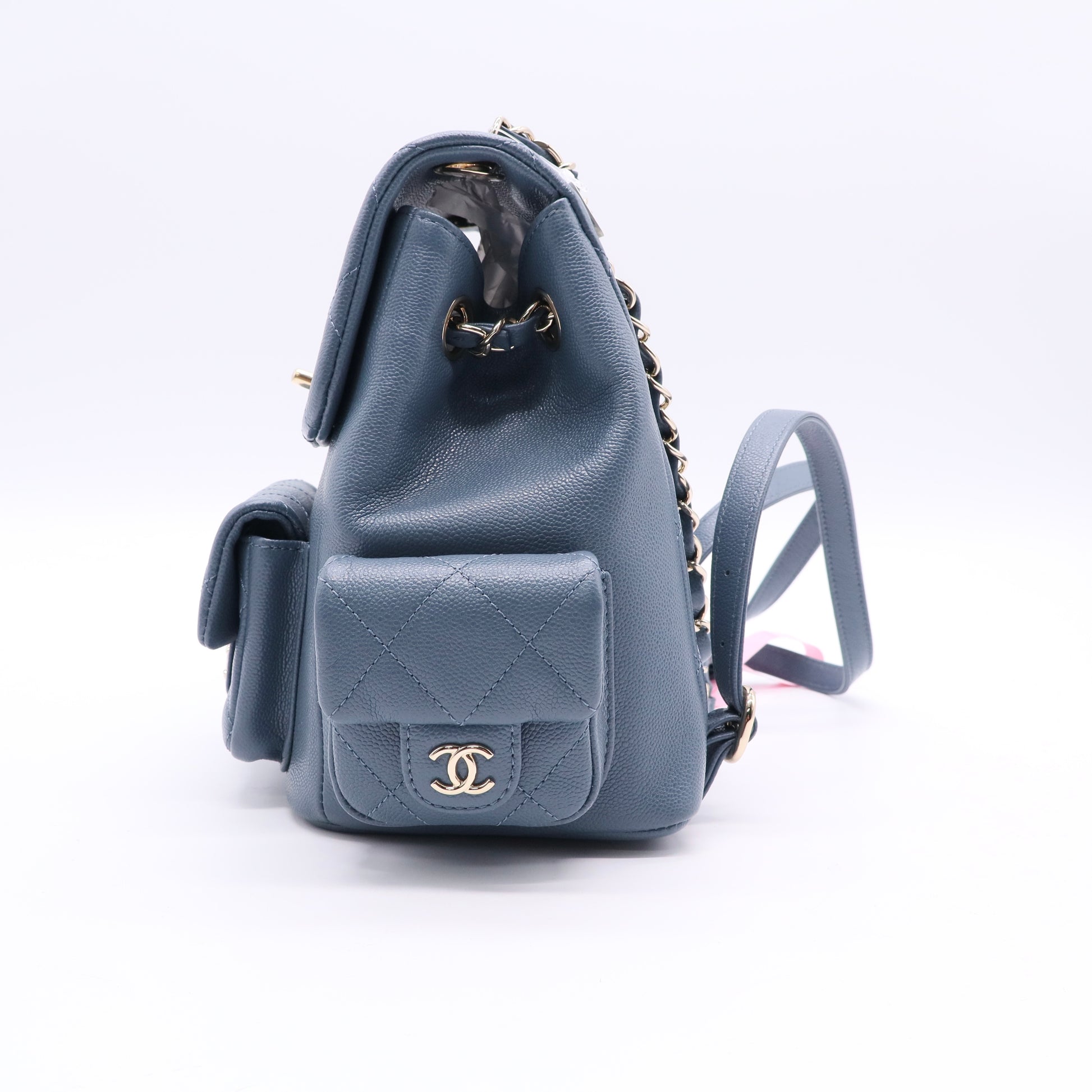 Chanel Mini Duma Backpack Blue Caviar Light Gold Hardware Twins LDJ2508