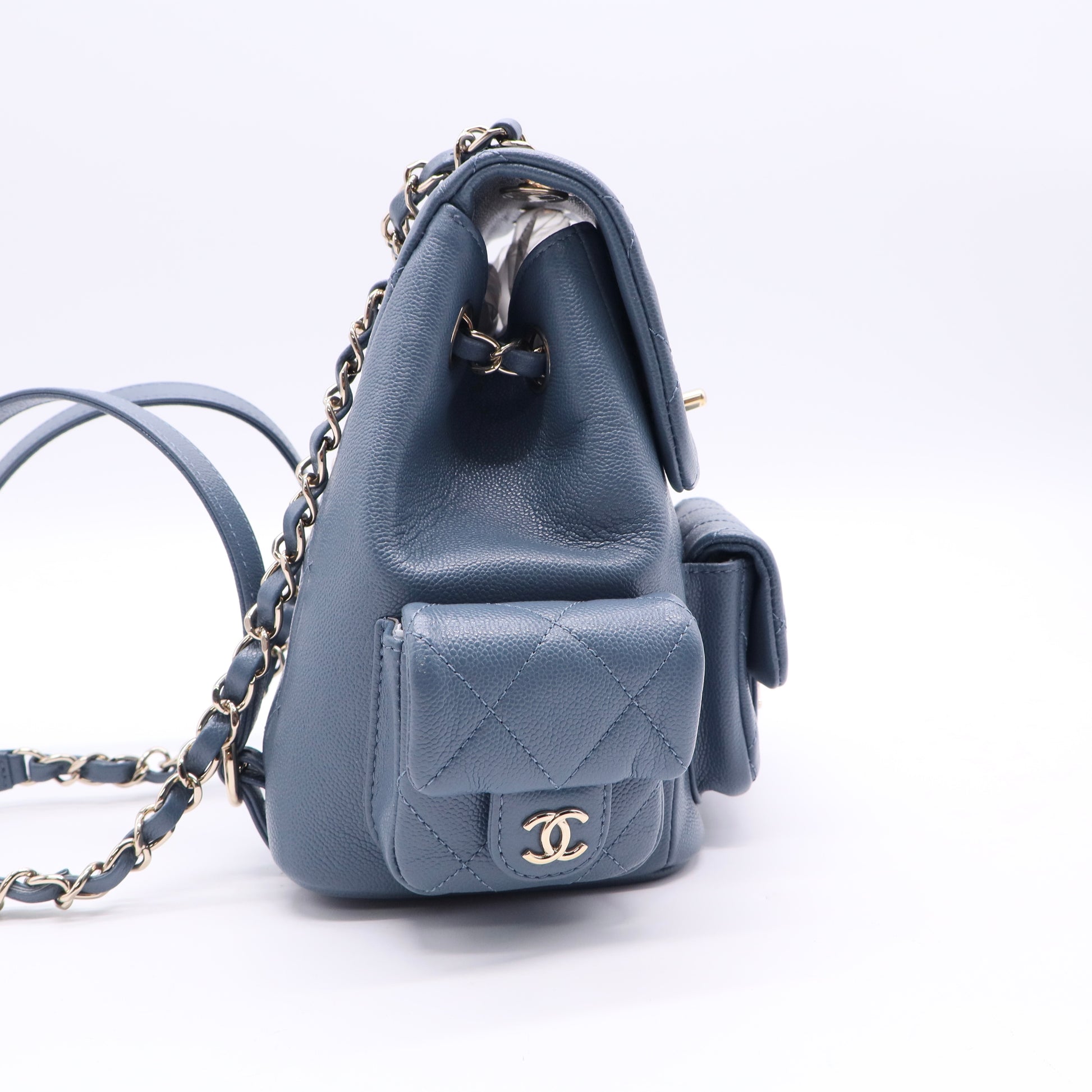 Chanel Mini Duma Backpack Blue Caviar Light Gold Hardware Twins LDJ2508