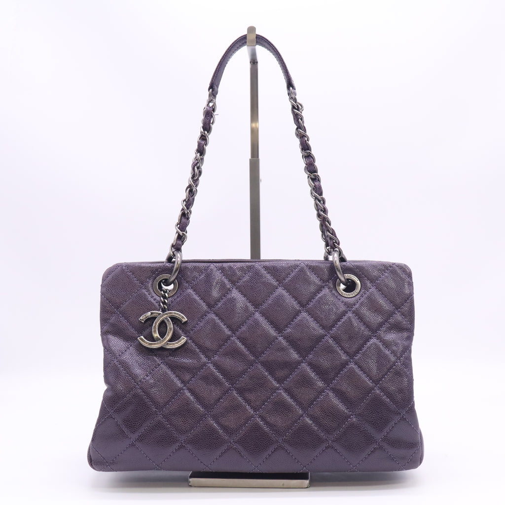 Chanel Purple Small Quilted Iridescent Caviar Chic Shopping Tote B24550