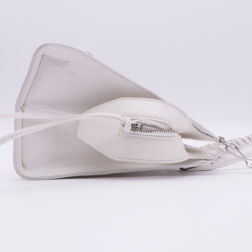 Semi Shiny Calfskin Crocodile Embossed Neo Classic Silver Hardware S City White twins