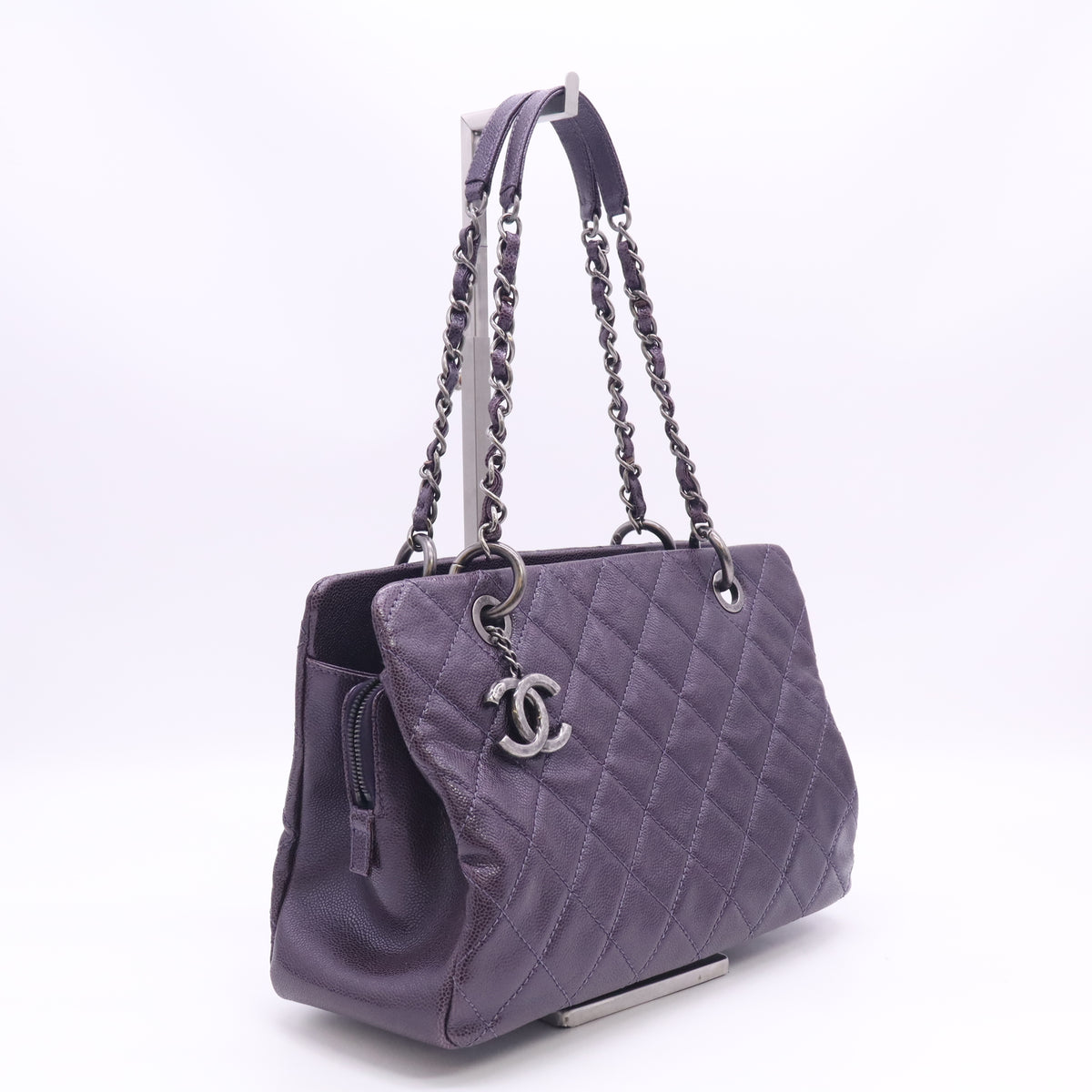 Chanel Purple Small Quilted Iridescent Caviar Chic Shopping Tote B24550