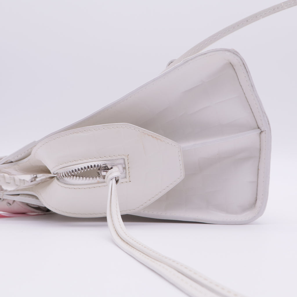 Semi Shiny Calfskin Crocodile Embossed Neo Classic Silver Hardware S City White twins