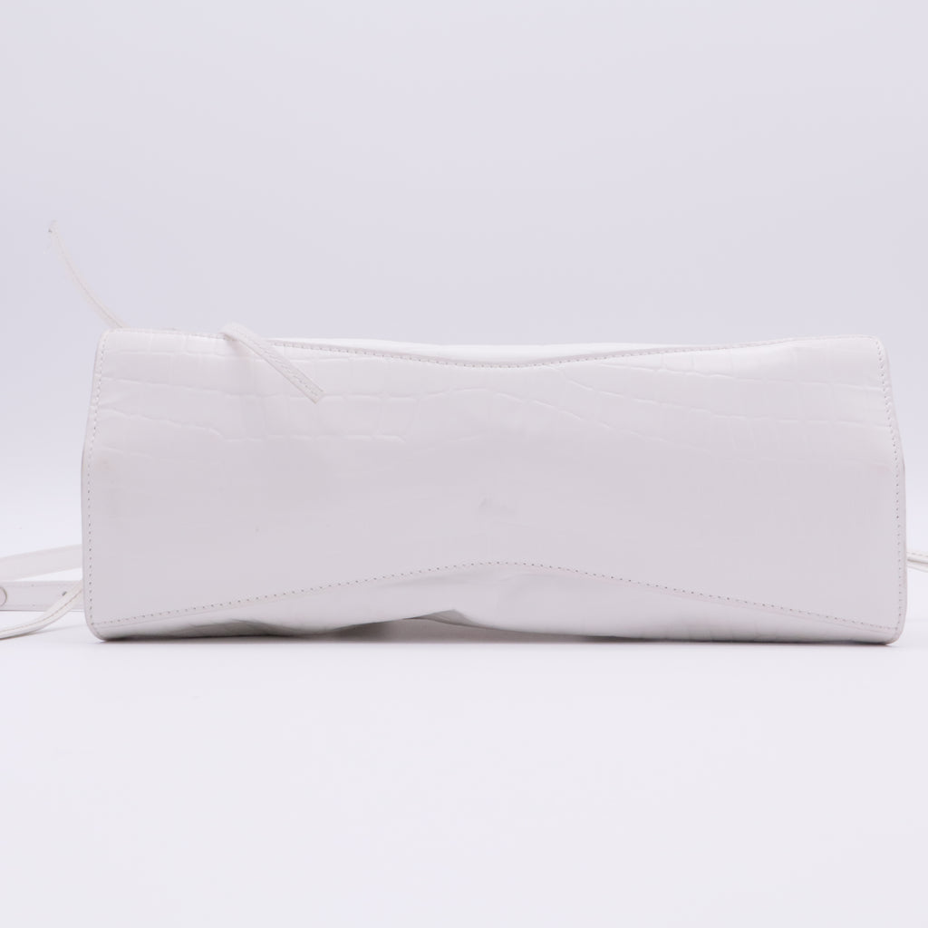 Semi Shiny Calfskin Crocodile Embossed Neo Classic Silver Hardware S City White twins