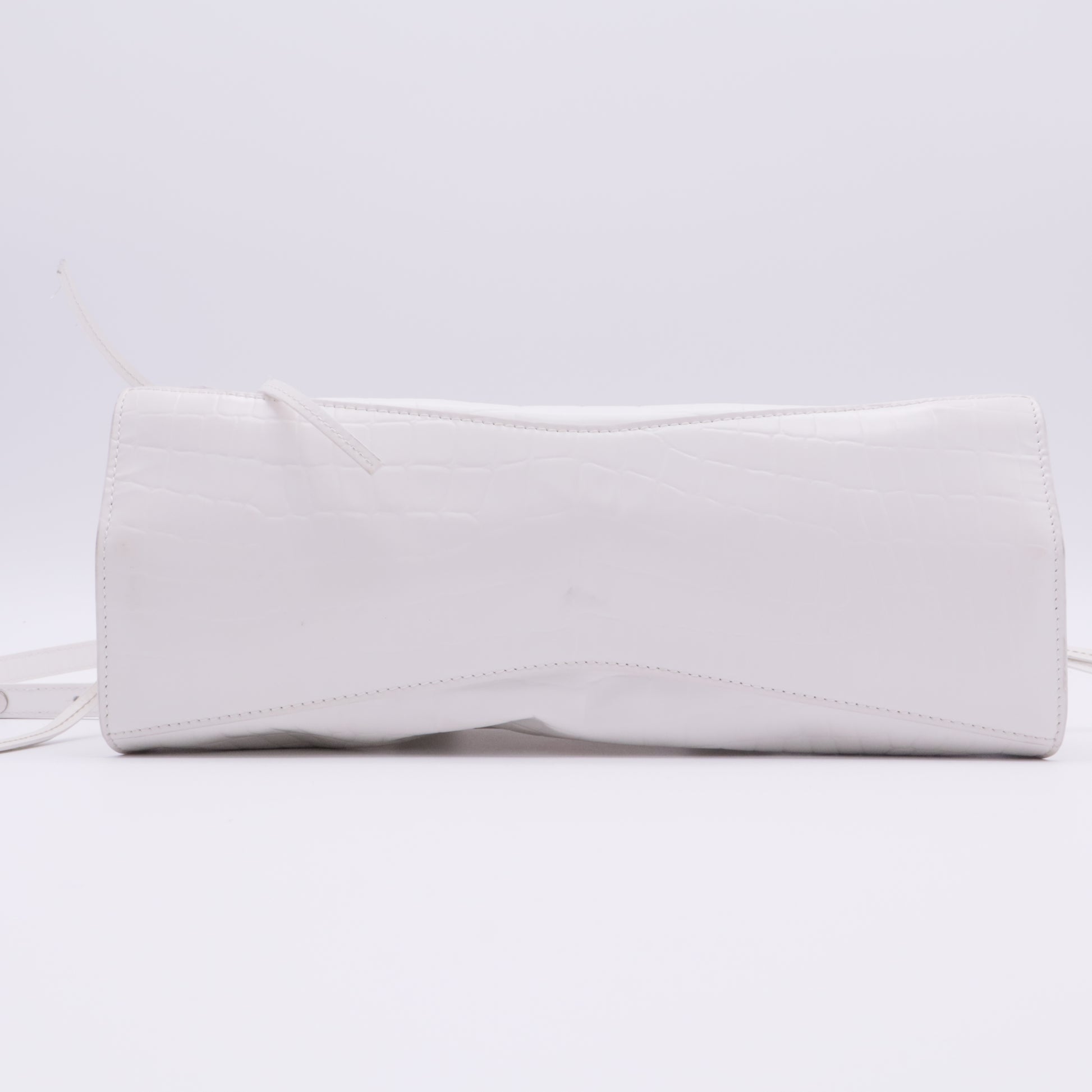 Semi Shiny Calfskin Crocodile Embossed Neo Classic Silver Hardware S City White twins