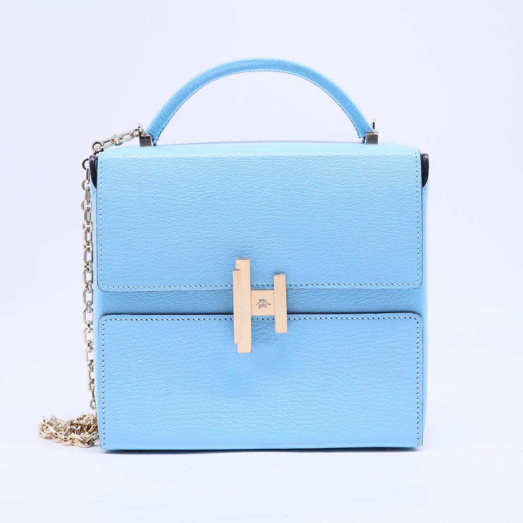 Hermes Candy Blue Leather Cinhetic Top Handle Boxy Bag b20442