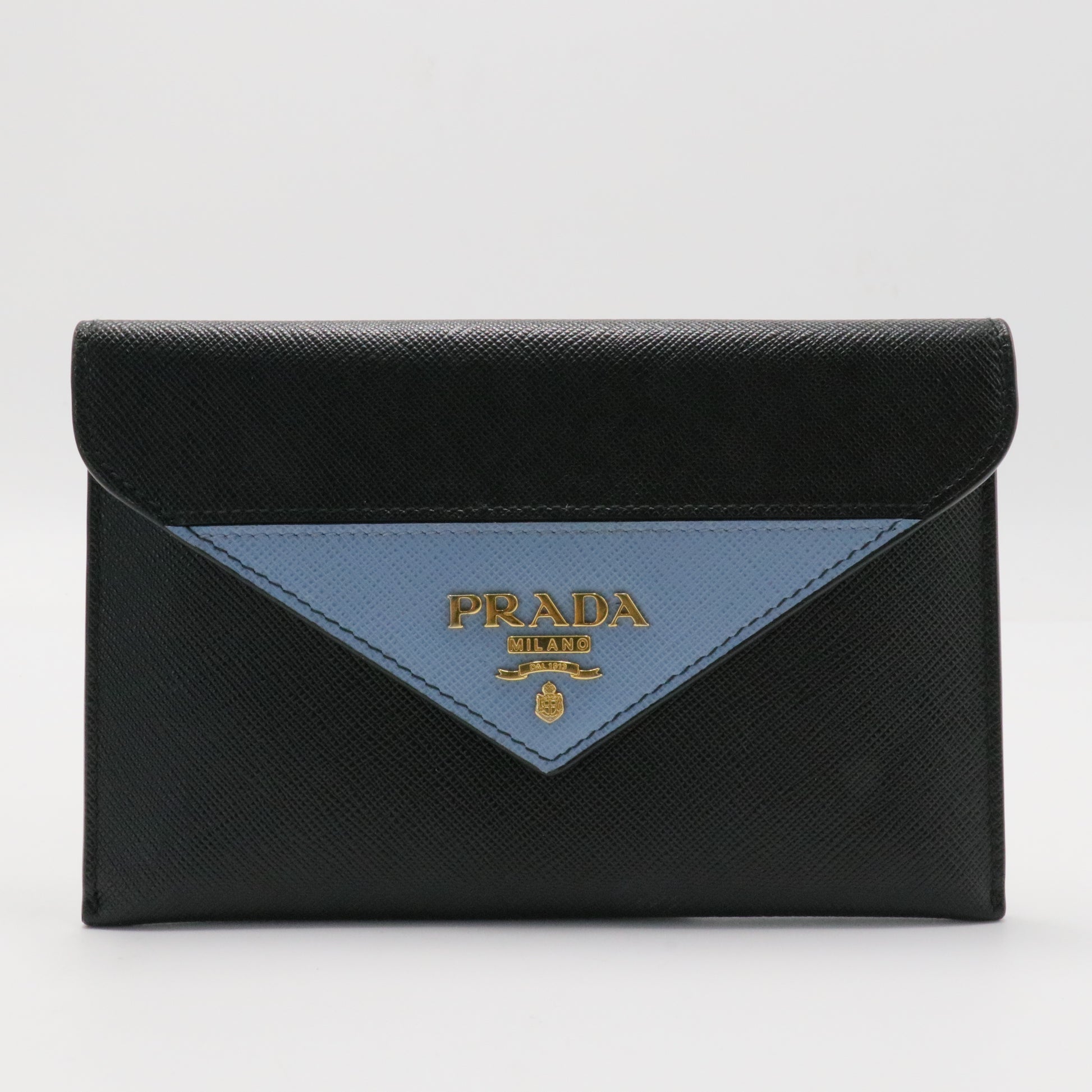 Prada Black/Blue Saffiano Leather Envelope Wallet