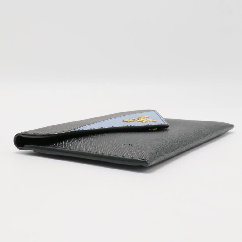 Prada Black/Blue Saffiano Leather Envelope Wallet