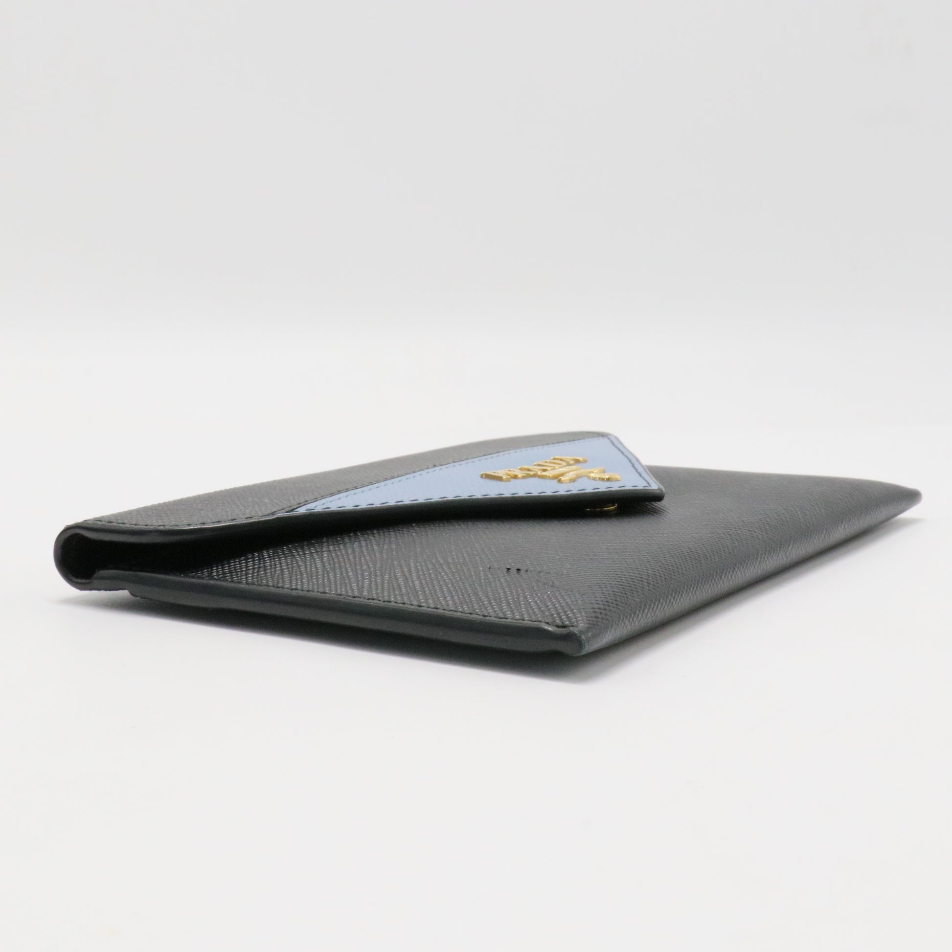 Prada Black/Blue Saffiano Leather Envelope Wallet