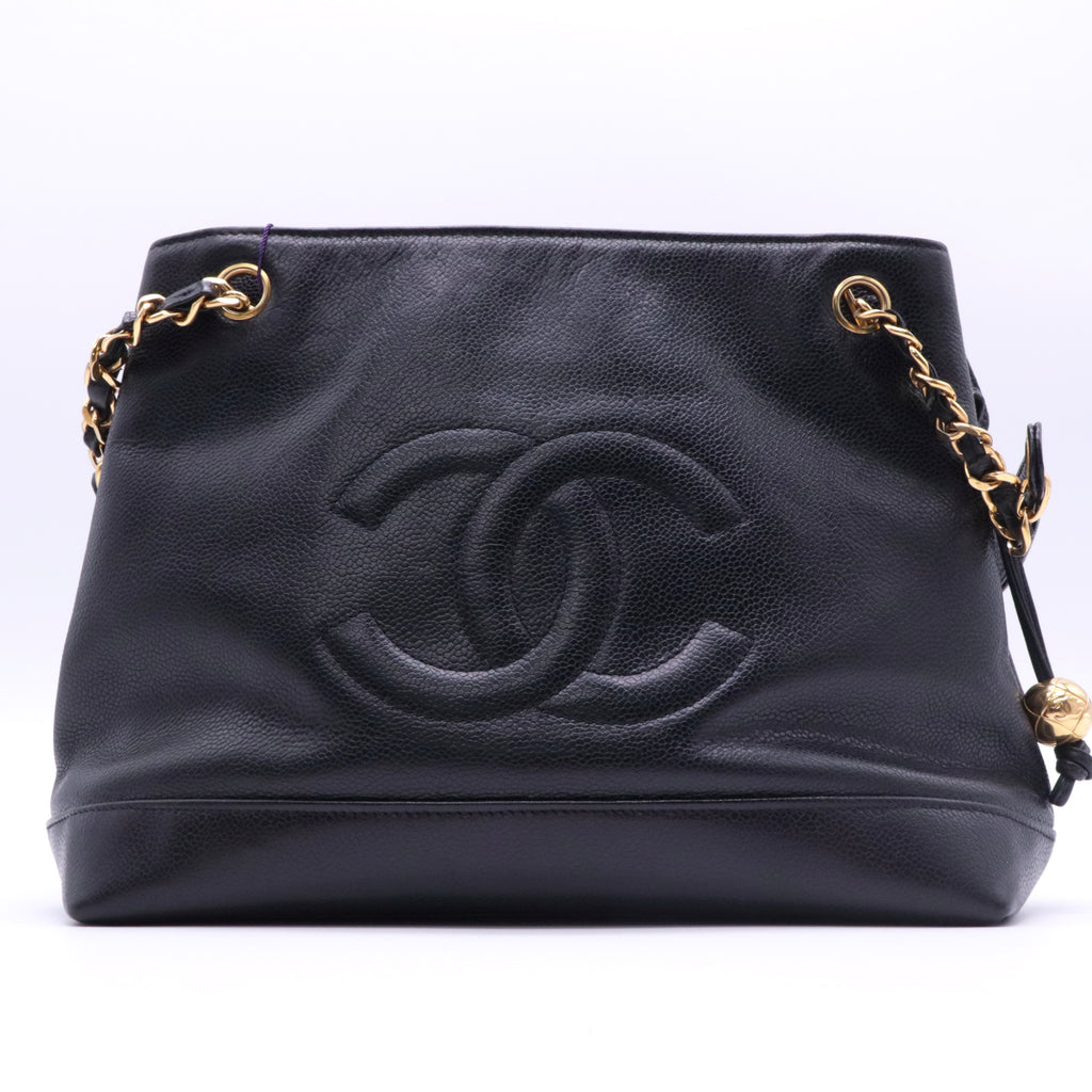 Black Caviar Leather Vintage Timeless Shoulder Tote