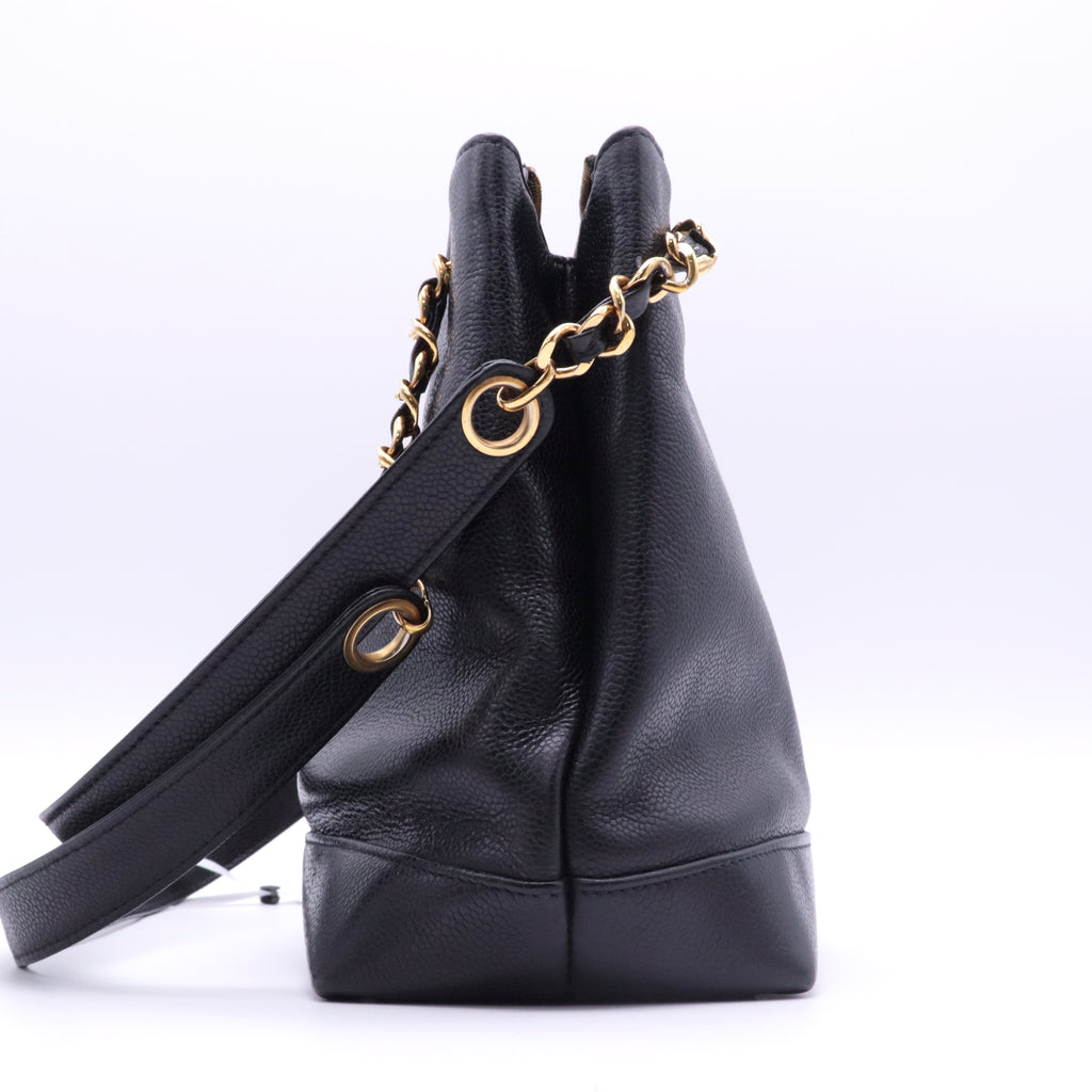Black Caviar Leather Vintage Timeless Shoulder Tote