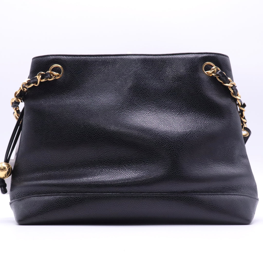 Black Caviar Leather Vintage Timeless Shoulder Tote