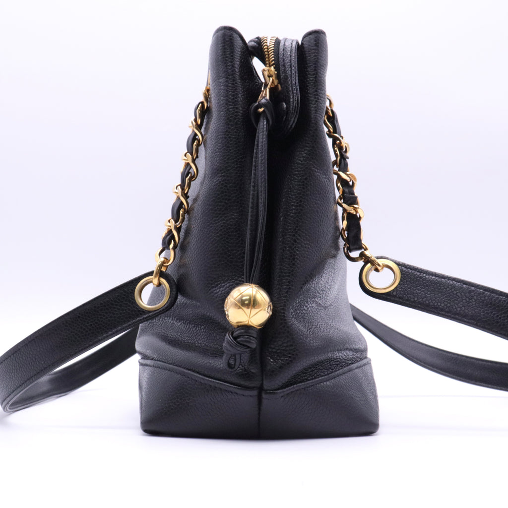 Black Caviar Leather Vintage Timeless Shoulder Tote