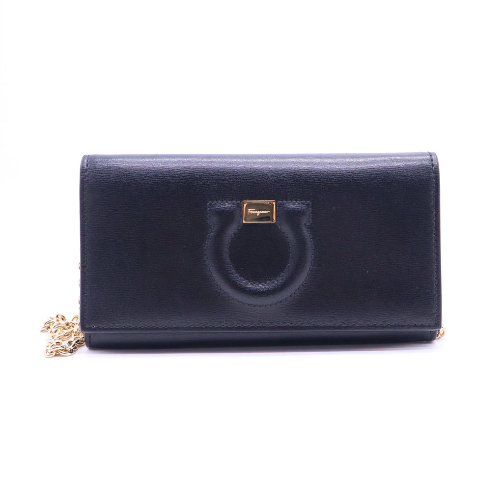 Gancini City Grainy Leather Wallet on a Chain W21156