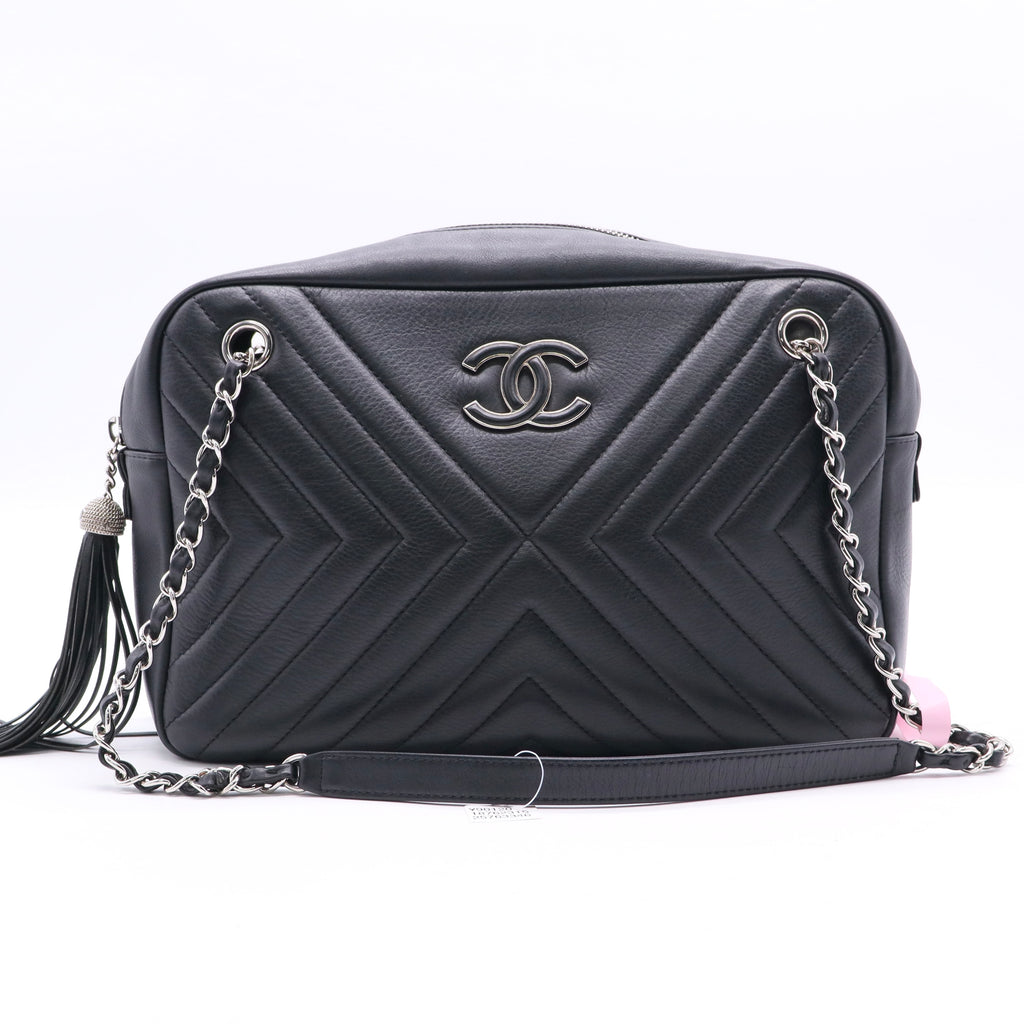 Chanel CC Tassel Camera Bag Diagonal Chevron Calfskin Twins LDJ2522