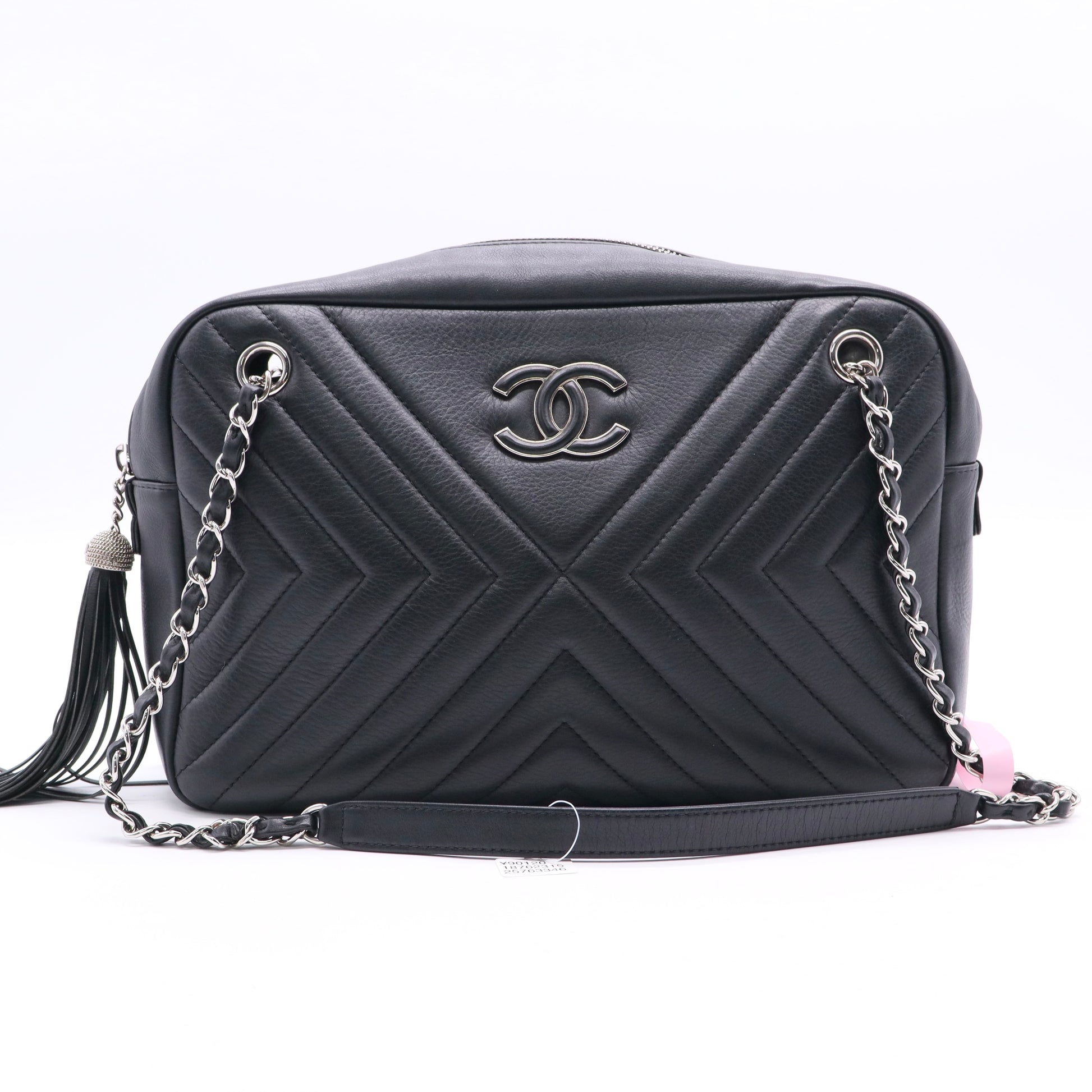 Chanel CC Tassel Camera Bag Diagonal Chevron Calfskin Twins LDJ2522