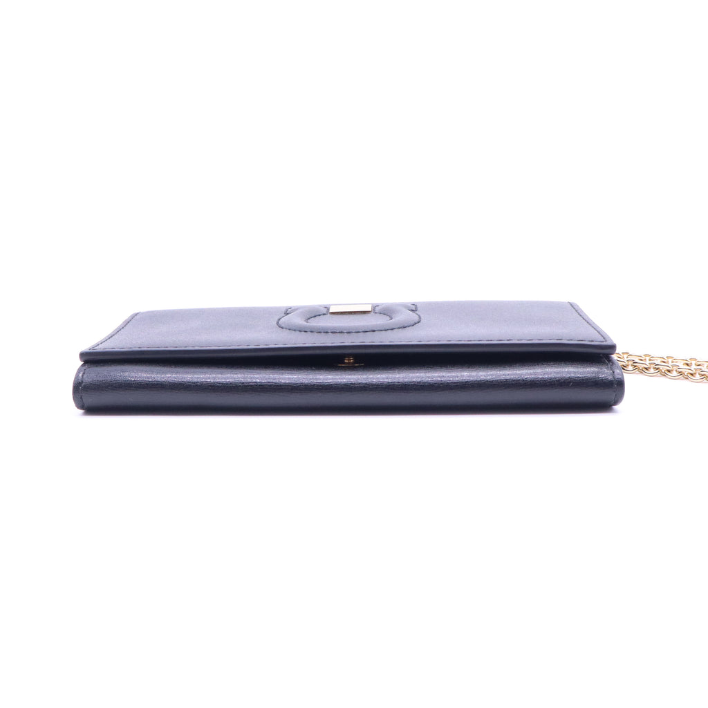 Gancini City Grainy Leather Wallet on a Chain W21156