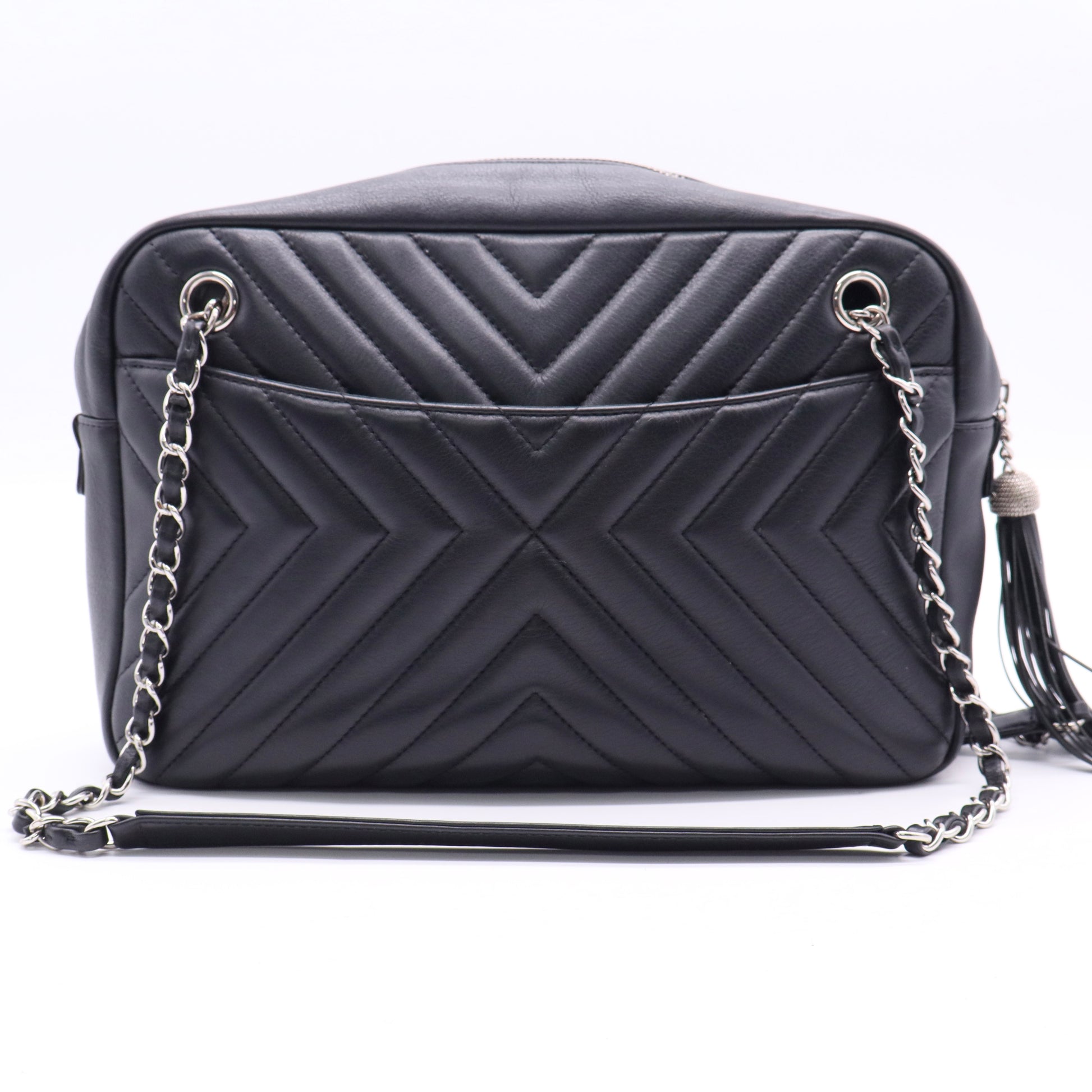 Chanel CC Tassel Camera Bag Diagonal Chevron Calfskin Twins LDJ2522