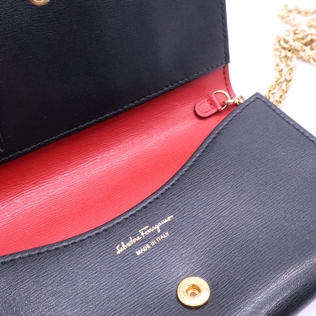 Gancini City Grainy Leather Wallet on a Chain W21156