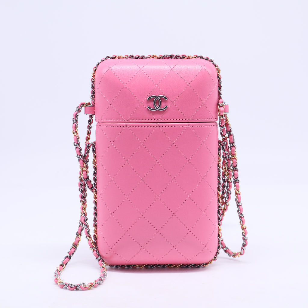 Lambskin Quilted Chain Around Phone Holder Pink Sold Out B20599