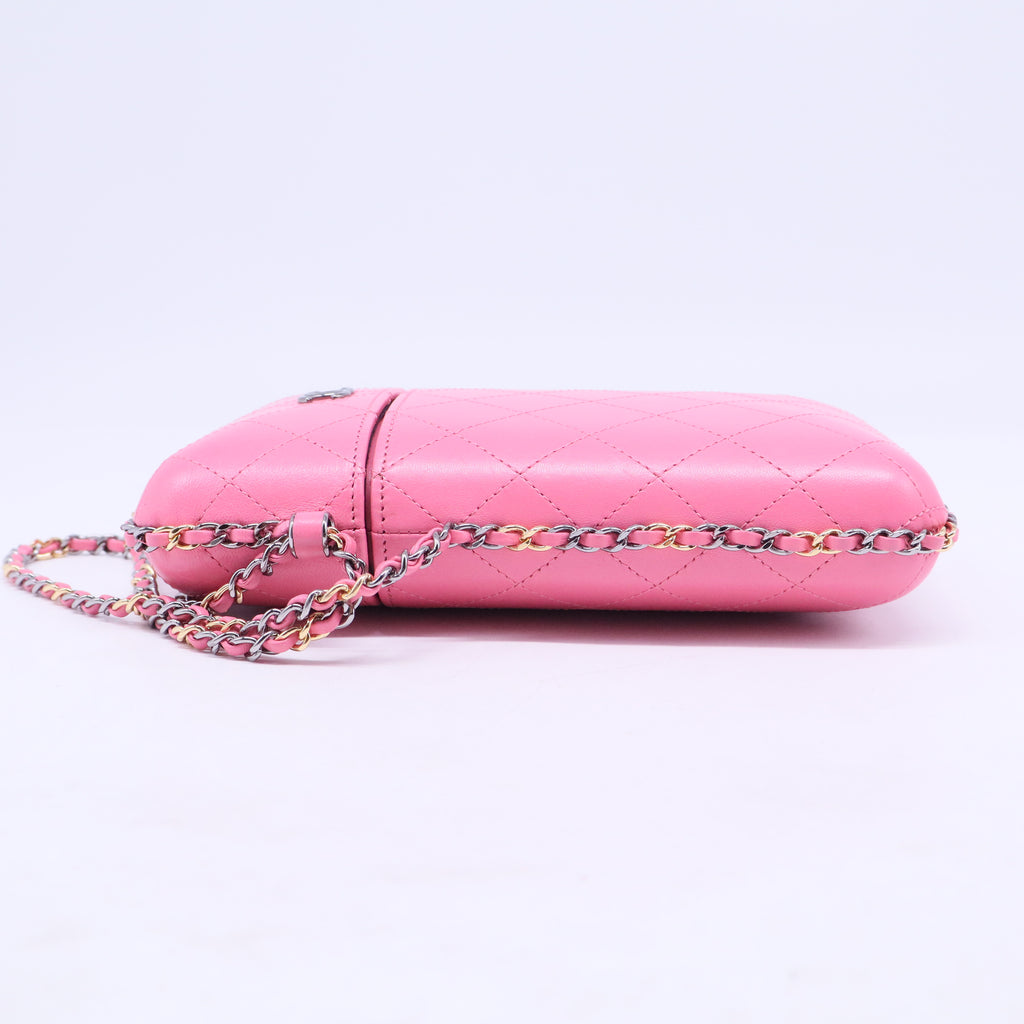 Lambskin Quilted Chain Around Phone Holder Pink Sold Out B20599