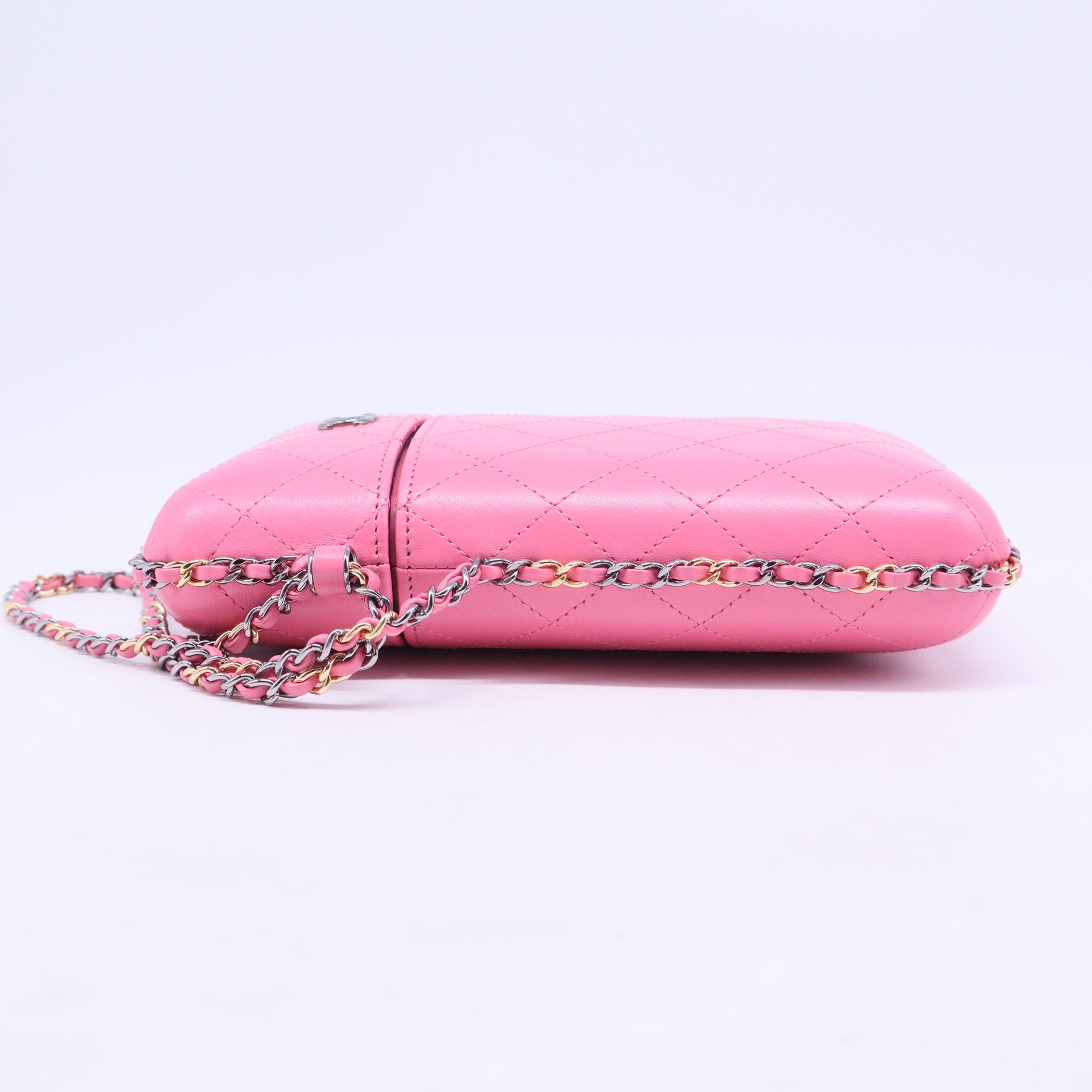 Lambskin Quilted Chain Around Phone Holder Pink Sold Out B20599