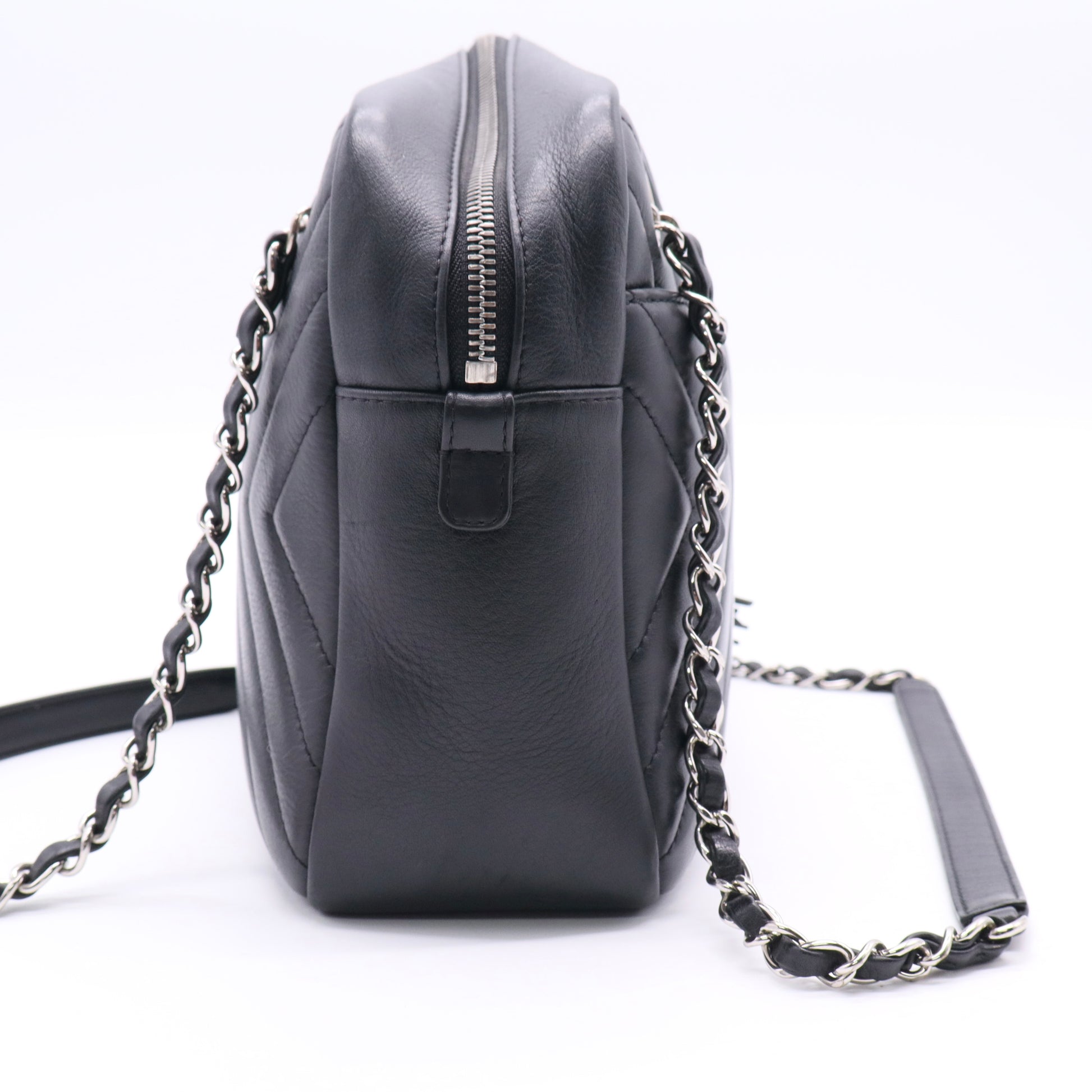 Chanel CC Tassel Camera Bag Diagonal Chevron Calfskin Twins LDJ2522