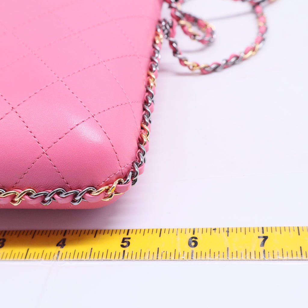 Lambskin Quilted Chain Around Phone Holder Pink Sold Out B20599