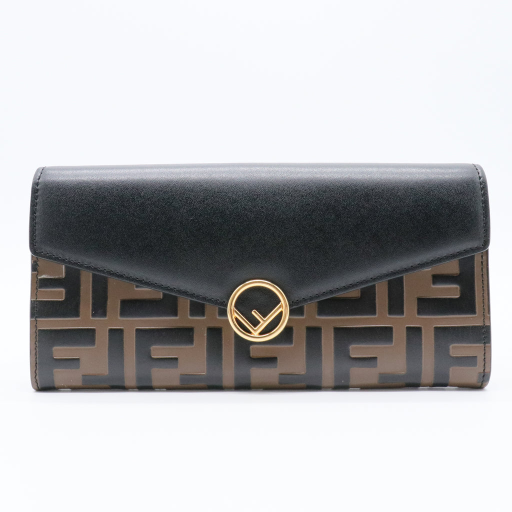 Vitello Cruise F is Fendi Bi-Color FF 1974 Embossed Continental Envelope Wallet Maya Black