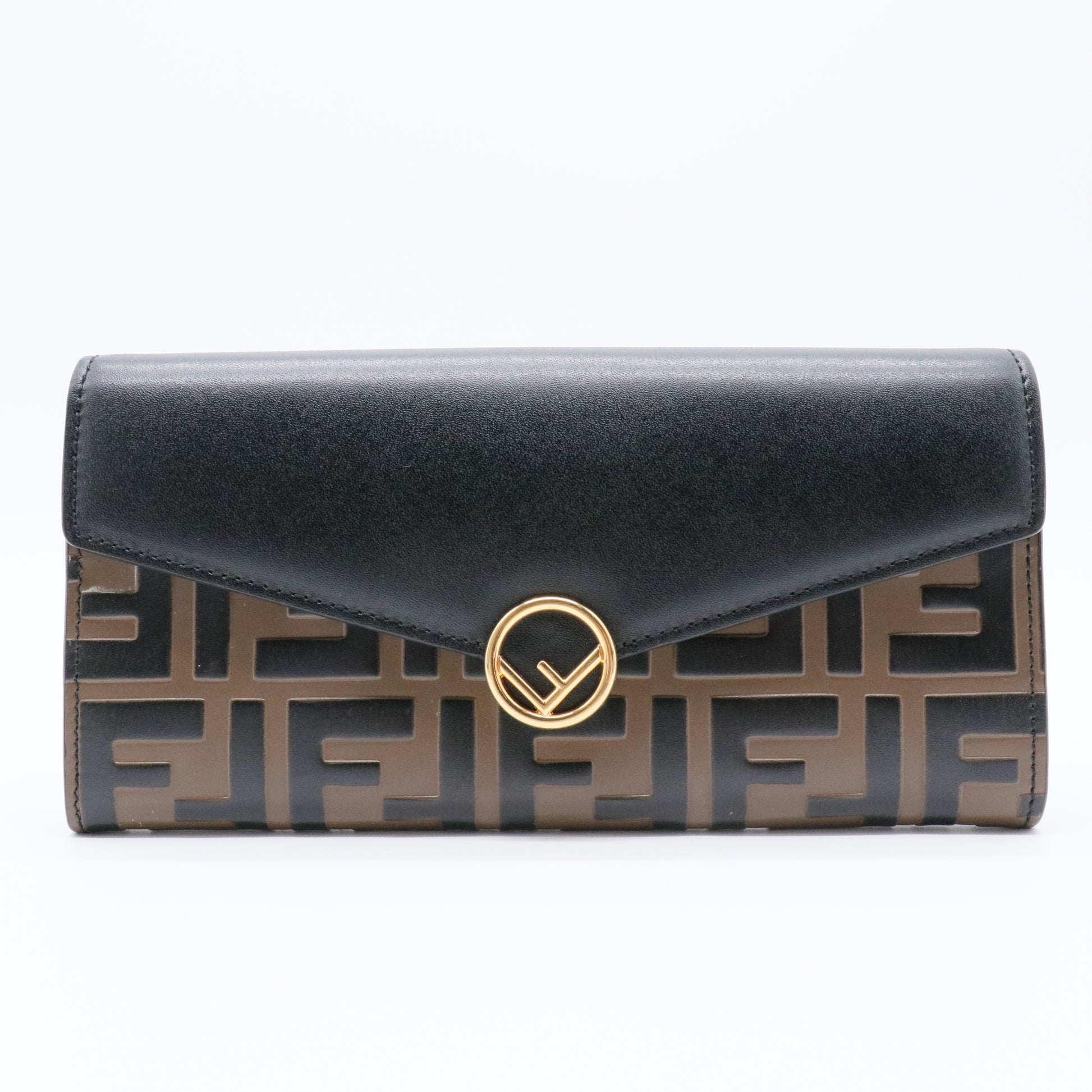 Vitello Cruise F is Fendi Bi-Color FF 1974 Embossed Continental Envelope Wallet Maya Black