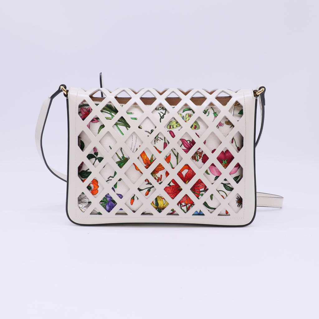 Gucci Medium Traforata Leather Cutout Flora Flap Shoulder Bag Twins B22761