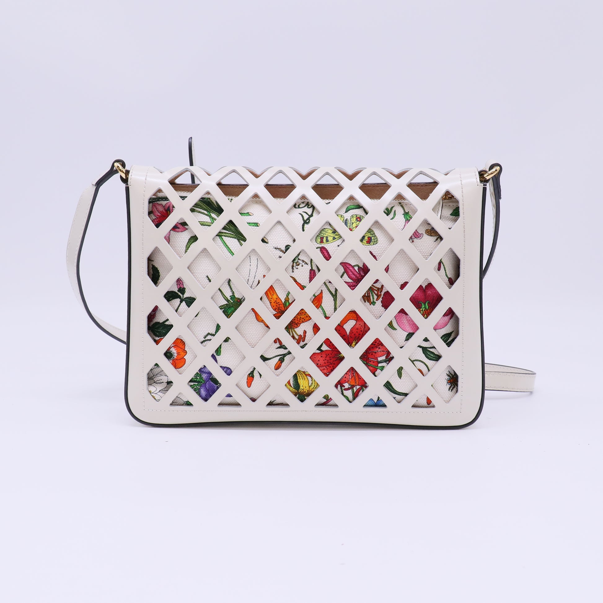 Gucci Medium Traforata Leather Cutout Flora Flap Shoulder Bag Twins B22761