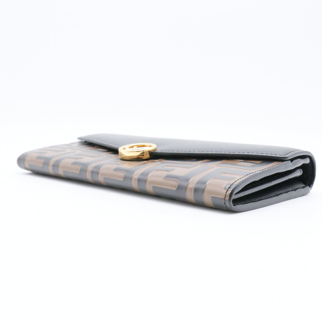 Vitello Cruise F is Fendi Bi-Color FF 1974 Embossed Continental Envelope Wallet Maya Black