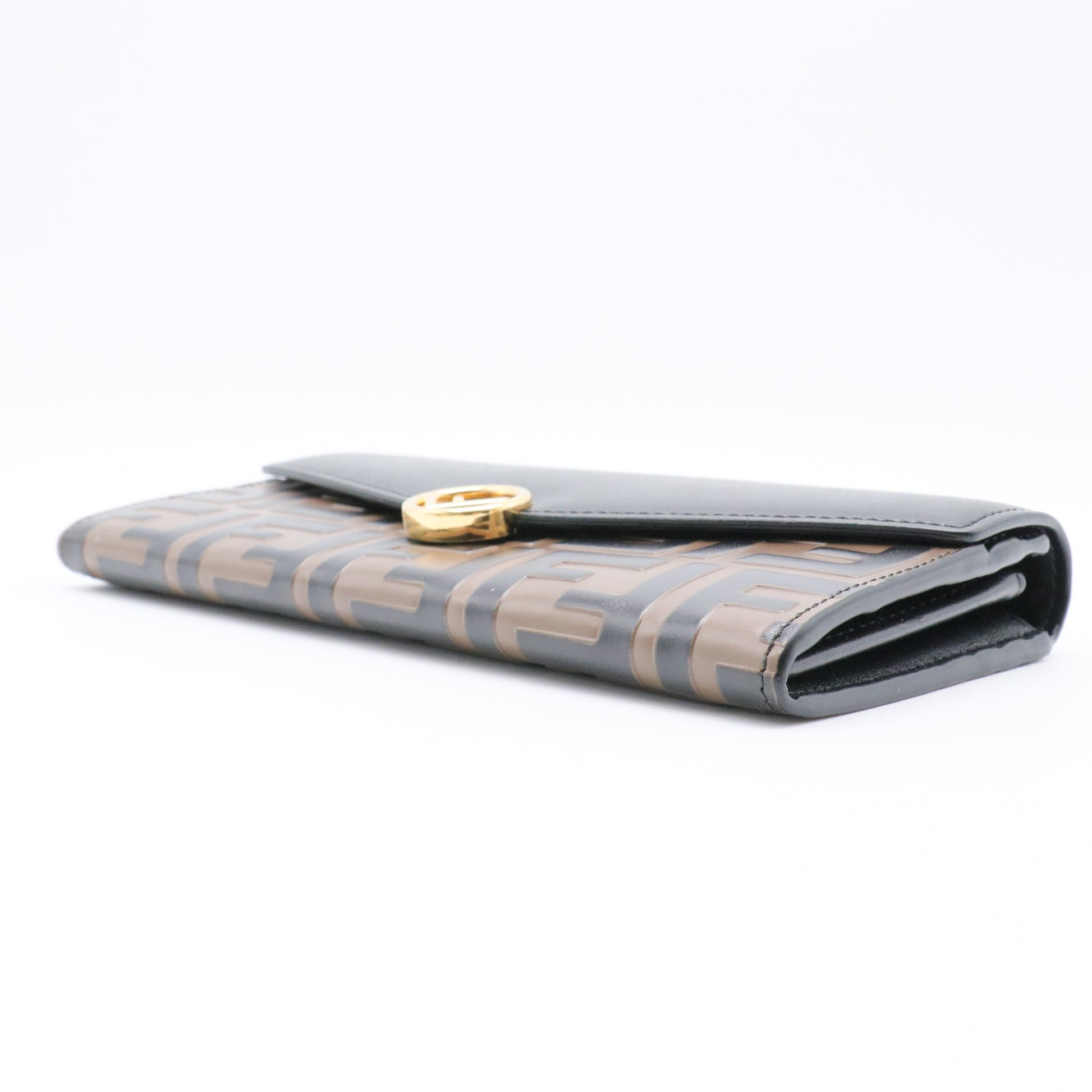 Vitello Cruise F is Fendi Bi-Color FF 1974 Embossed Continental Envelope Wallet Maya Black