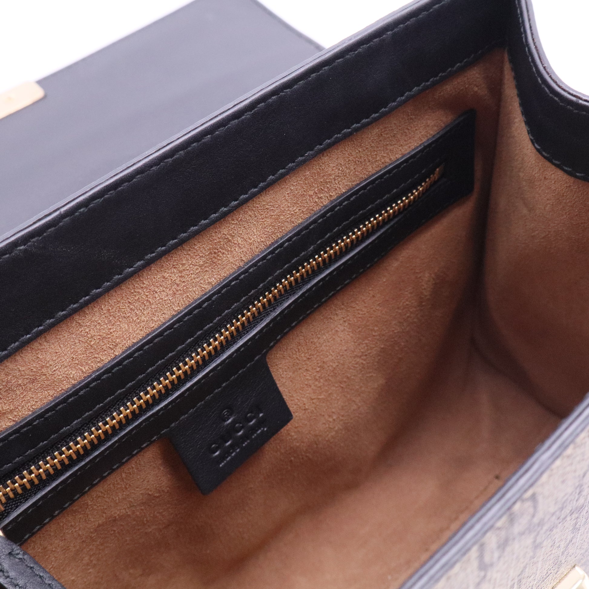 Padlock Top Handle Bag GG Coated Canvas and Leather Small