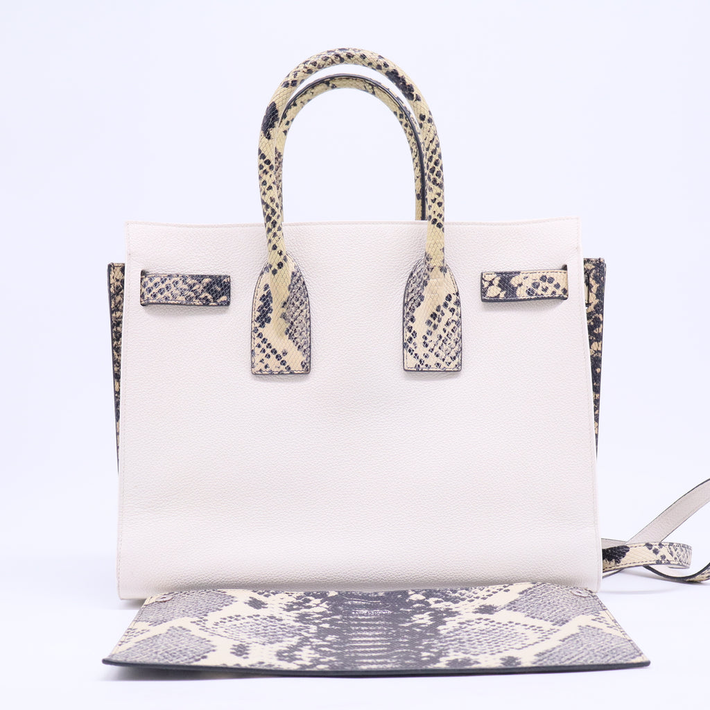 Saint Laurent White Leather & Grey Python Trim Baby Sac De Jour Bag Twins B20481