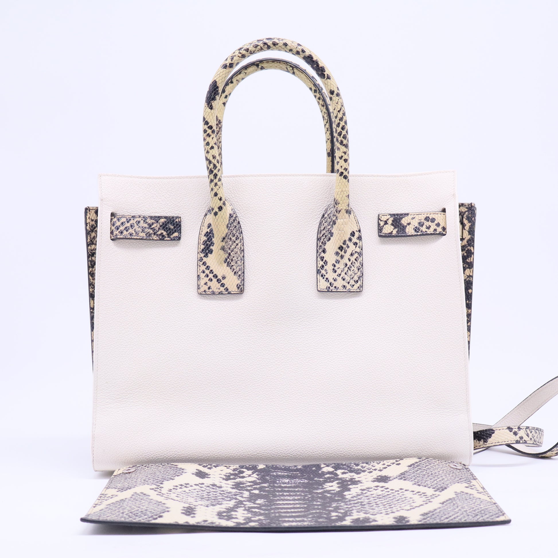 Saint Laurent White Leather & Grey Python Trim Baby Sac De Jour Bag Twins B20481