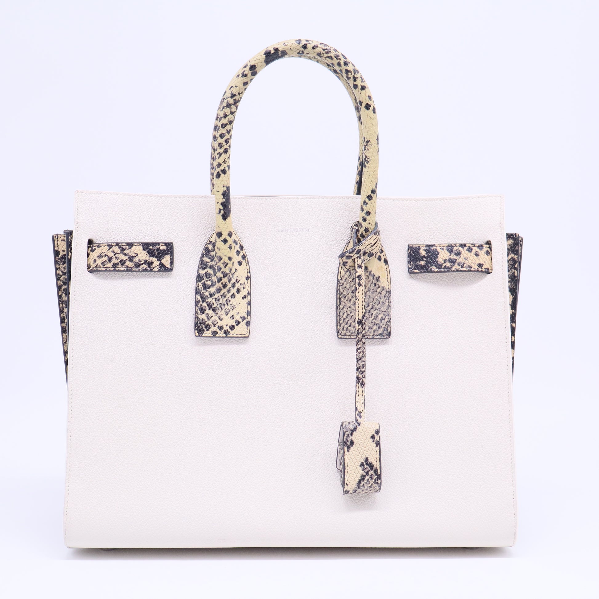 Saint Laurent White Leather & Grey Python Trim Baby Sac De Jour Bag Twins B20481
